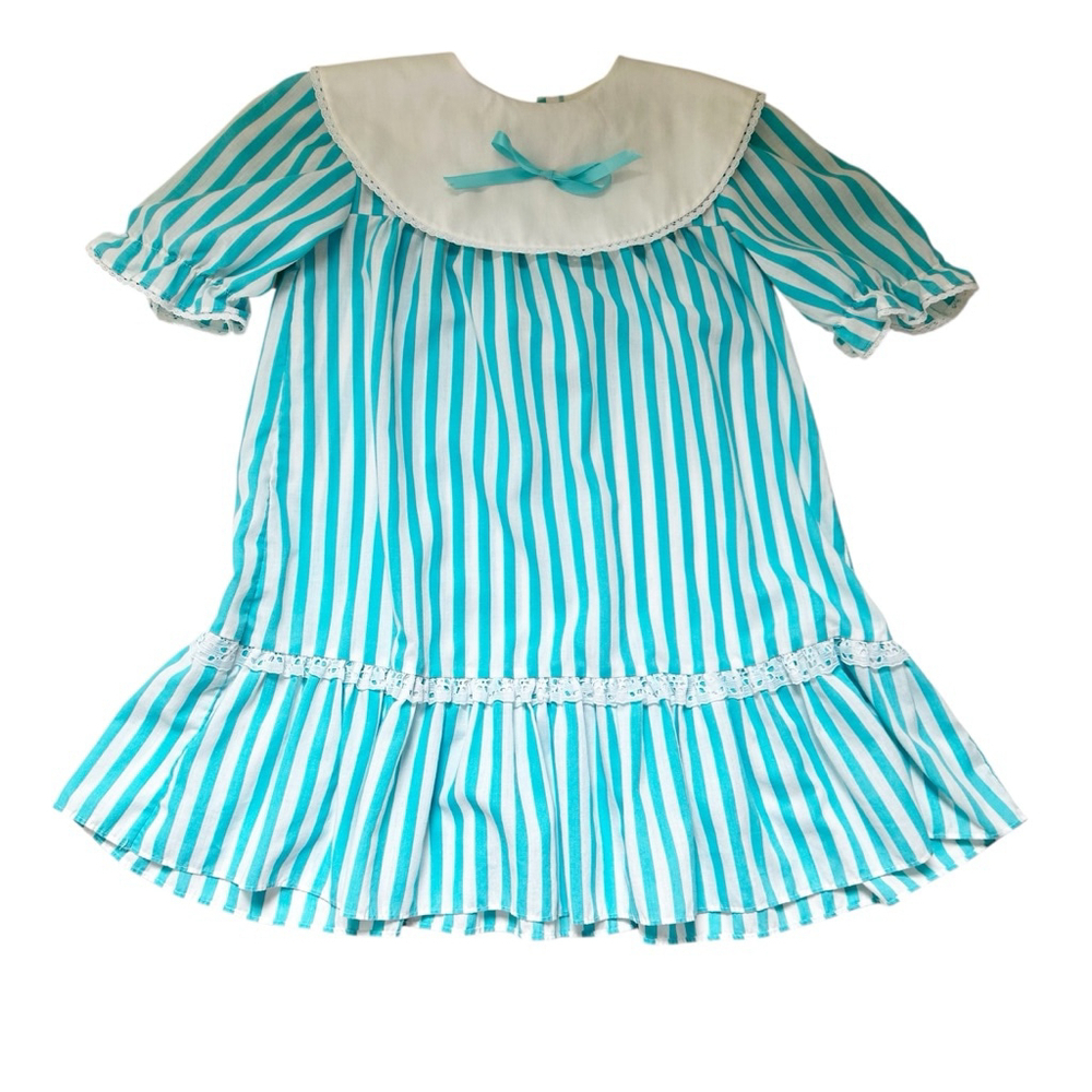 Vintage 80’s Chuckles Nautical Striped Girls Dress Lightweight Cotton-Blend